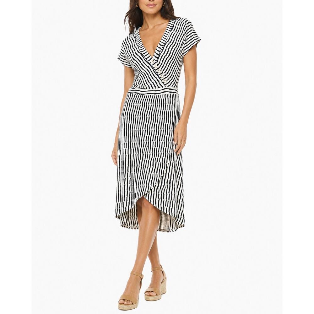 Maeve by Anthropologie Paladino Black & White Textured Faux Wrap Midi Dress XS